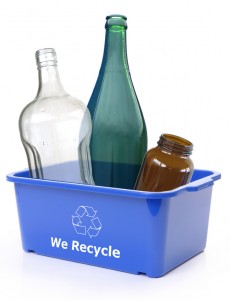 glass bottles in recycle bin